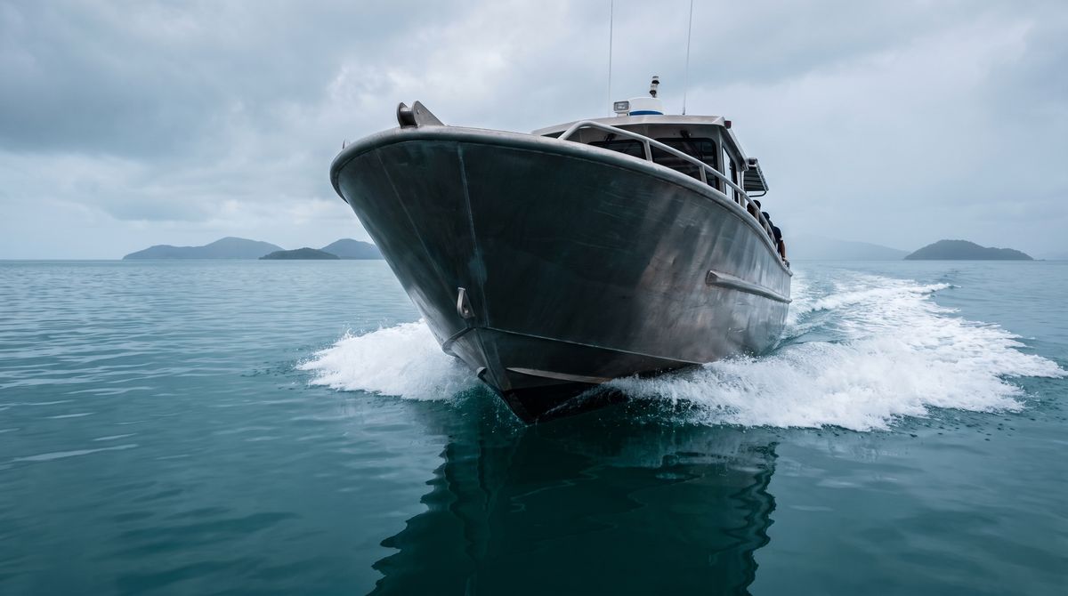 Fast crew boat cutting through open water