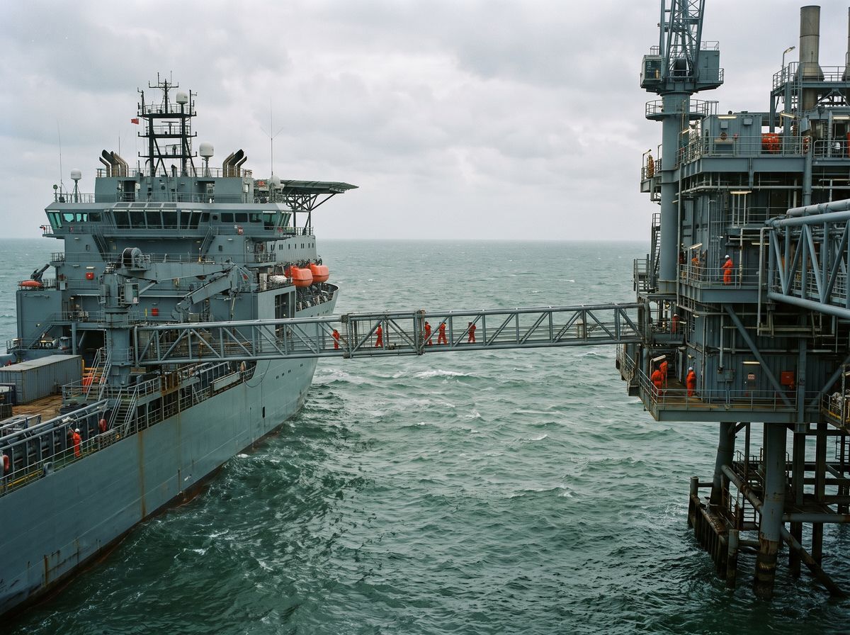Walk-to-work gangway linking a support vessel to an offshore platform